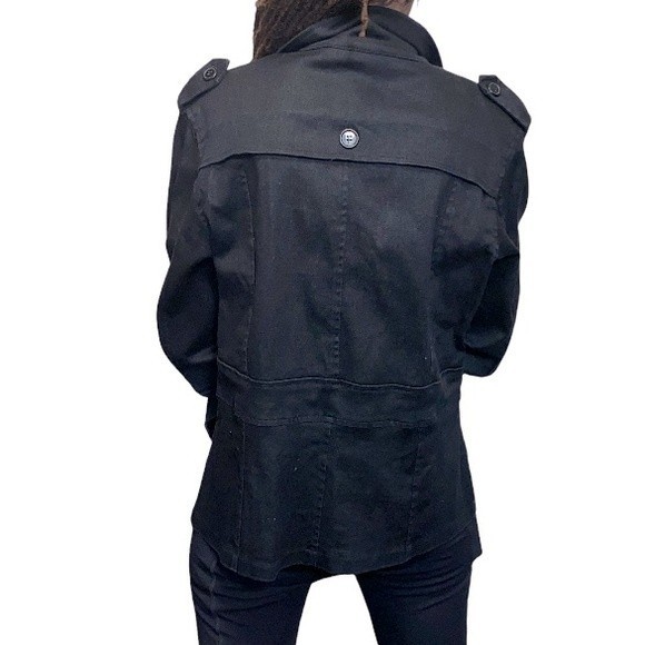 Vintage 90s Outer Edge Utility Jacket Black Twill 4 pocket button closure size L - Picture 15 of 16